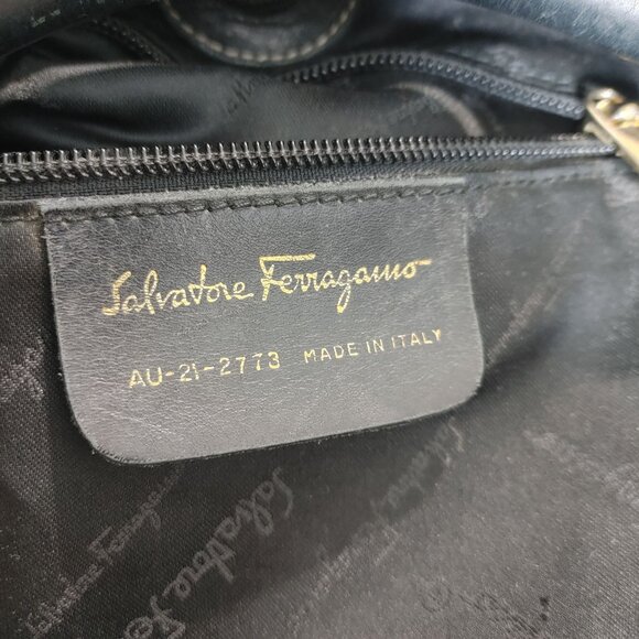 Salvatore Ferragamo Hobo Bag Black Leather Suede White Stitching Italy - Picture 2 of 16